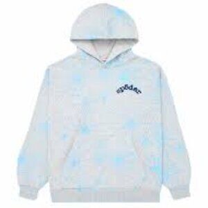 Sp5der AOP Web Hoodie Blue on Grey
